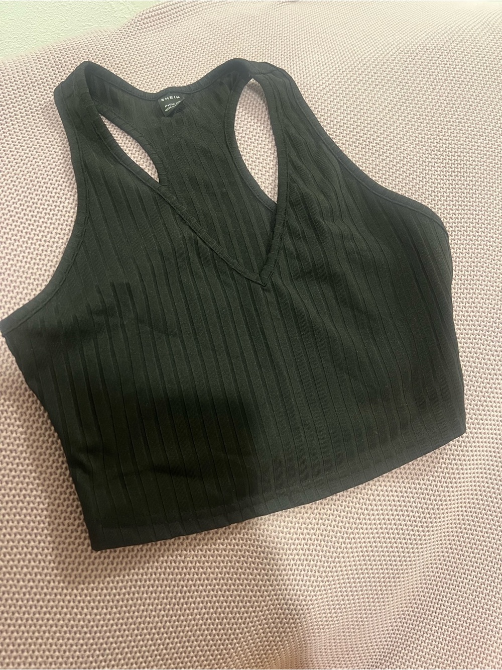 SHEIN Petite XS Black Ribbed V Neck Racerback Crop Top Sleeveless Women